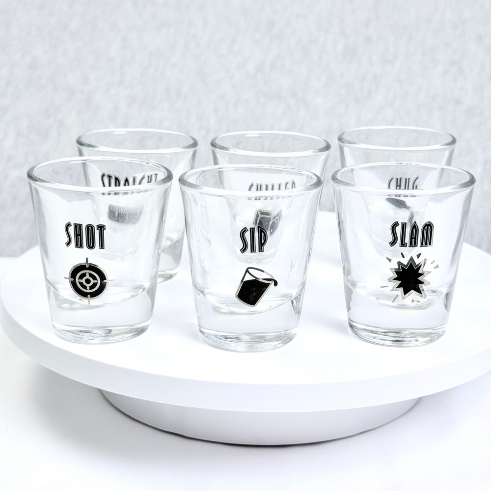 Pottery Barn Hollywood Shot Glasses Set of 6 Clear Glass Made in USA Vintage